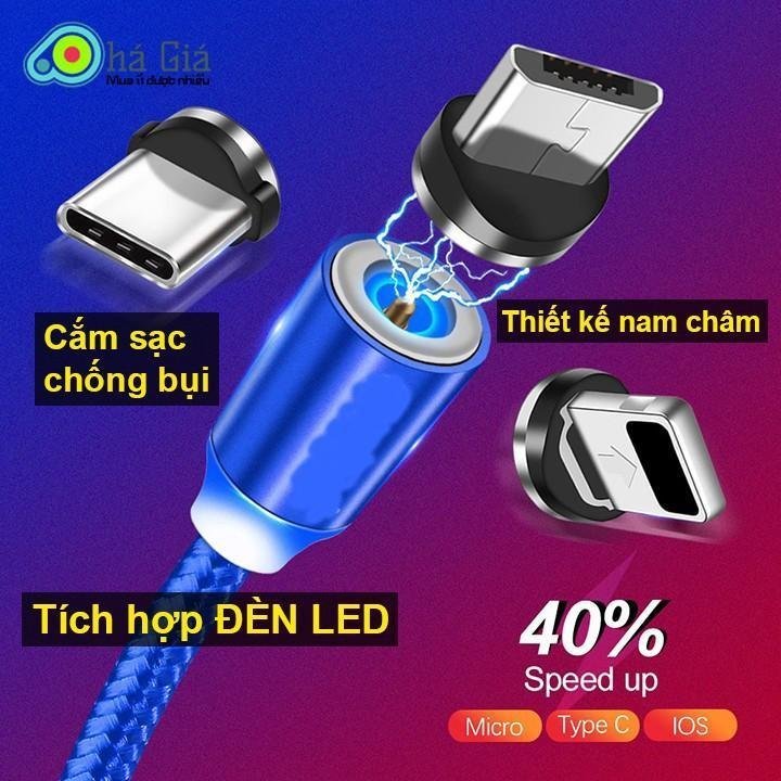 Cáp sạc từ hít nam châm dây dù 3in1 sạc điện nhanh an toàn hiệu quả - cáp dây dù nam châm hít điện