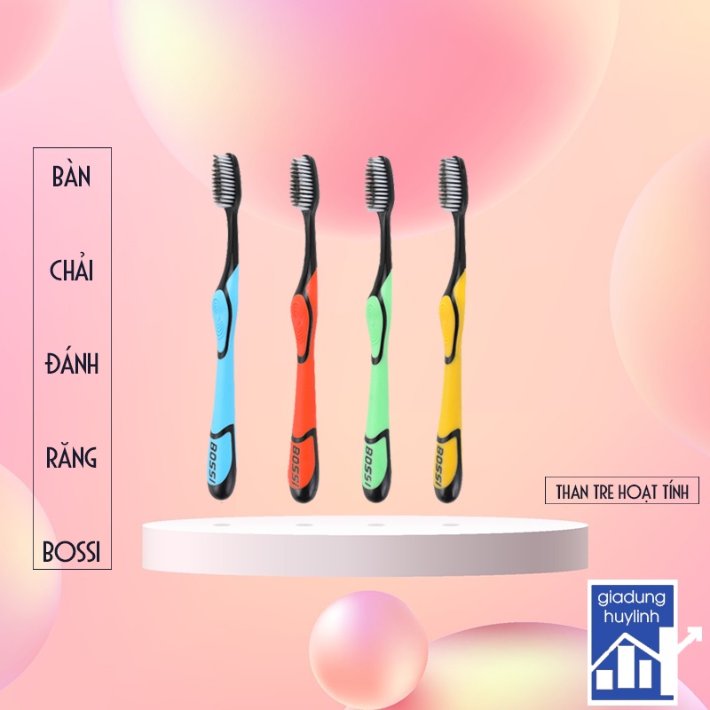 Bàn chải đánh răng than tre Bossi, Bàn chải bossi sợi nano làm sạch răng miệng, Đồ dùng nhà tắm, Dụng cụ vệ sinh cơ thể, Bàn chải an toàn cho răng miệng, (BCB03), Huy Linh