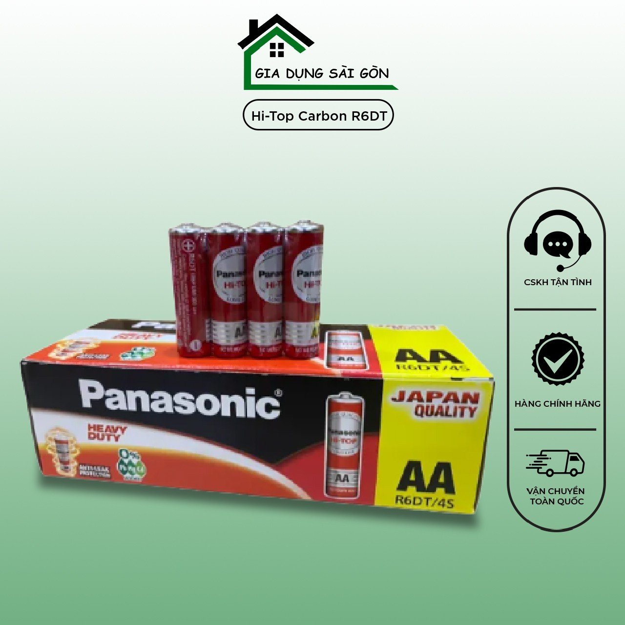 Pin tiểu aa lr6 panasonic hi-top carbon r6dt/4s 1.5v gói 4 viên