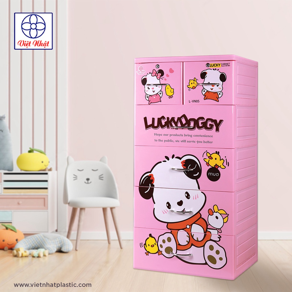 Tủ quần áo nhựa việt nhật 3865 lucky 3d, tủ nhựa 5 tầng 6 ngăn bh 6 tháng, tủ nhựa cho bé - lê gia shop