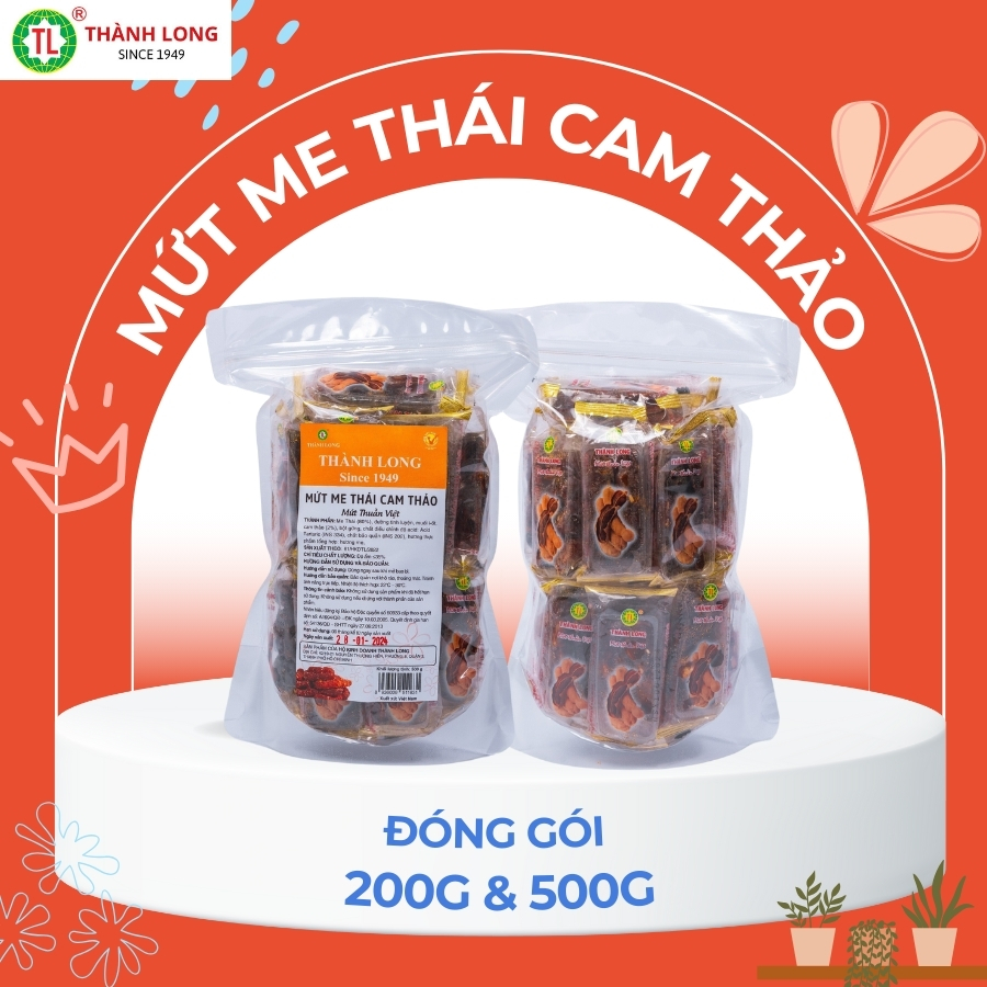 Mứt me thái sấy cam thảo chua ngọt thơm ngon thành long túi 500gr/200gr - việt nam