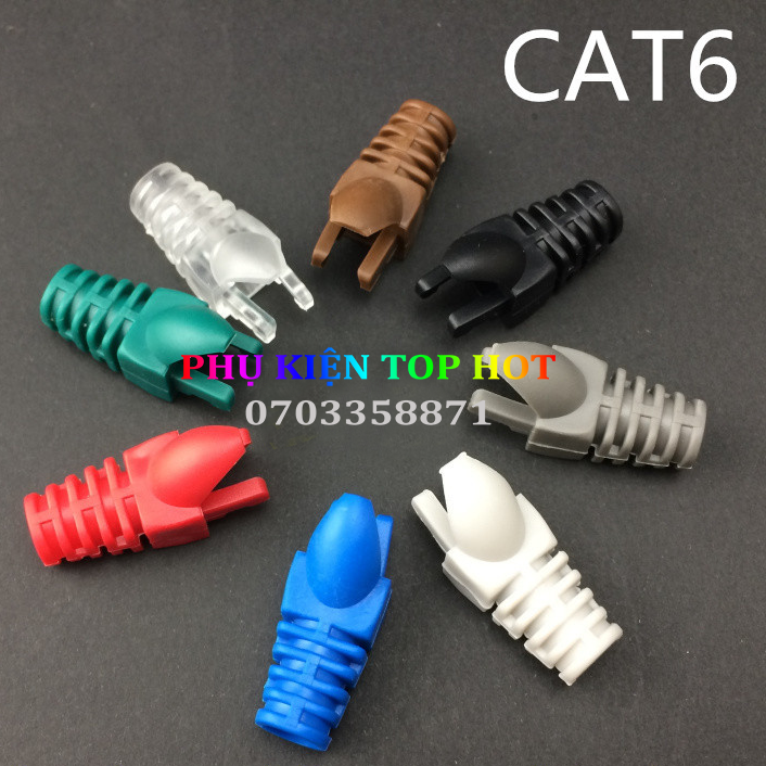 Vỏ bọc đầu mạng rj45 Cat6/Cat5e/Cat5 đầu chụp bảo vệ dây 100 con chắc chắn cao cấp, có móc gài trong hạt mạng