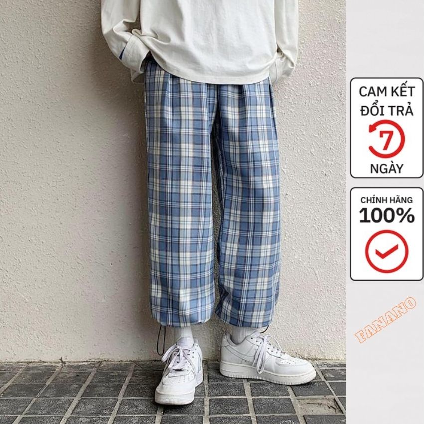 Quần kẻ caro, quần baggy kẻ caro unisex nam nữ ống rông fanano qcr001