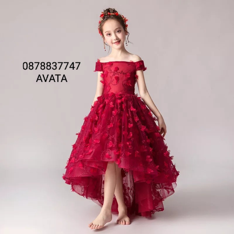 váy công chúa cho bé mặc tết màu đỏ đuôi tôm cao cấp giá rẻ , váy công chúa bé   mã 060