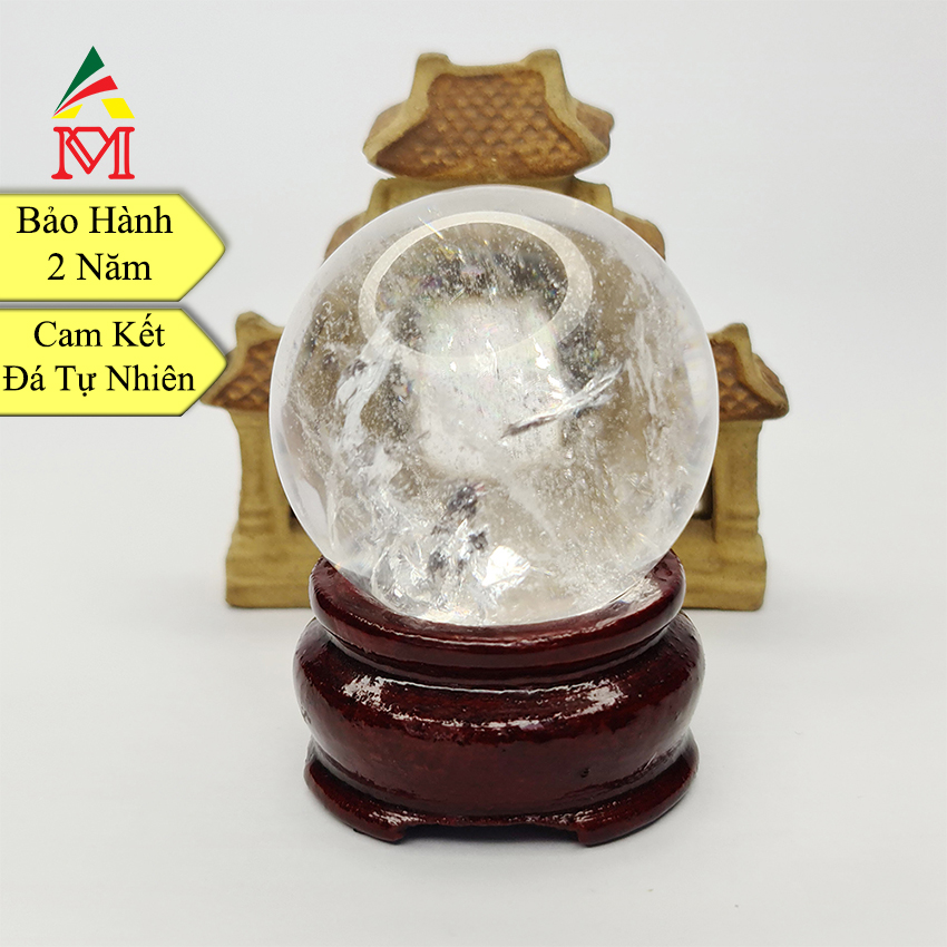 Quả cầu để bàn phong thuỷ đá thạch anh trắng trong nhỏ. hợp mệnh kim, mệnh thuỷ
