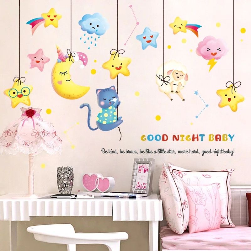 Decal dán tường cho bé trăng sao trang trí phòng ngủ