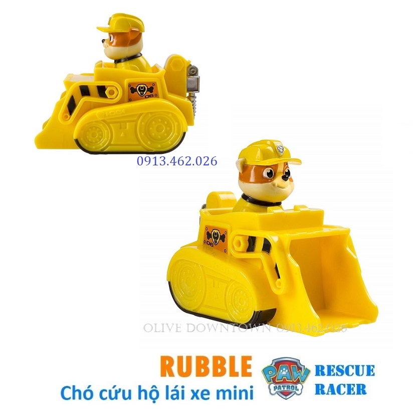 RUBBLE ~ Chó cứu hộ lái xe cần cẩu mini dòng Rescue Racer - Paw Patrol Đội chó cứu hộ - Đồ chơi VNXK