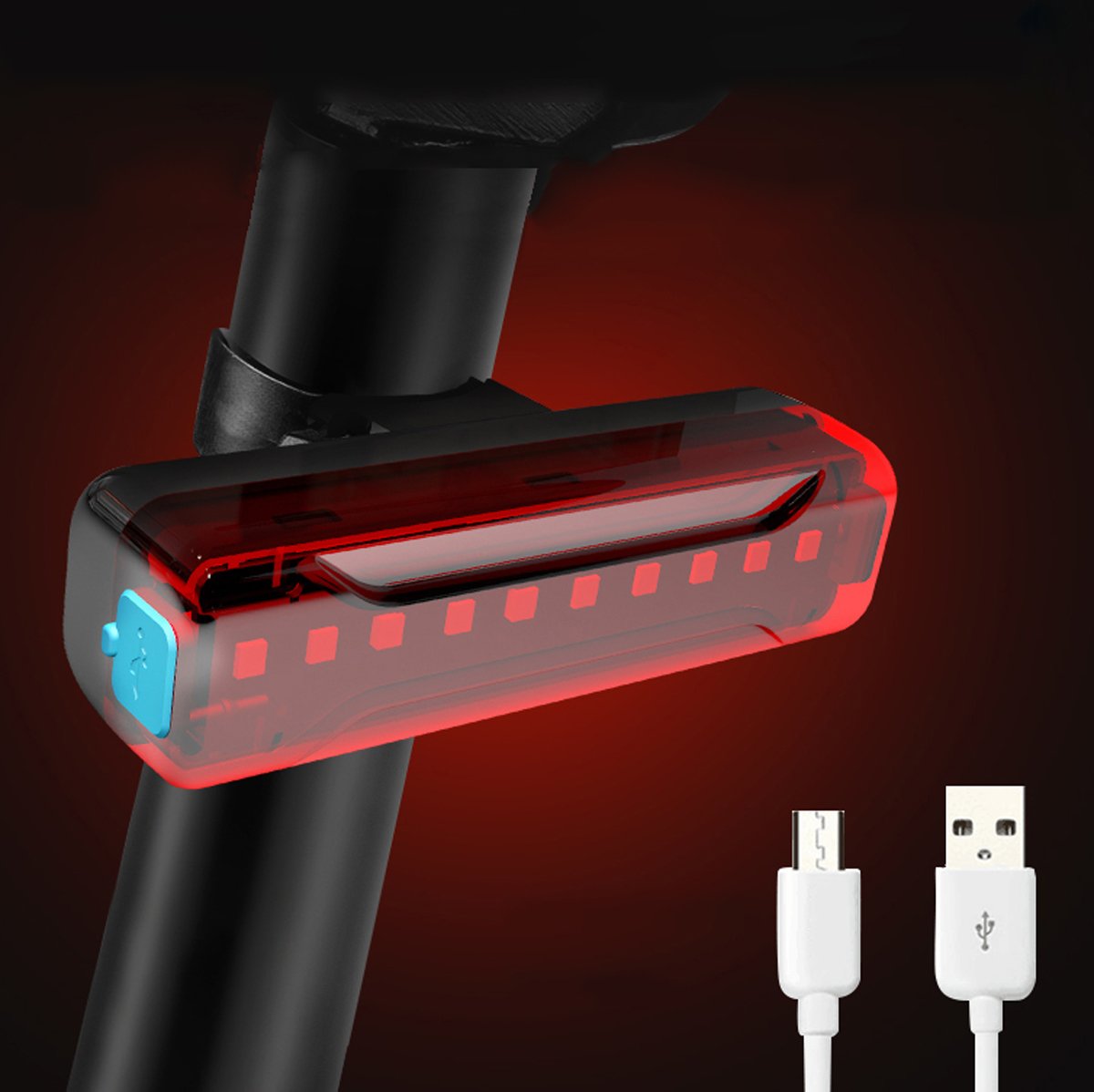 Đèn Led hậu cảnh báo sau cho xe đạp siêu sáng sạc điện Usb chống nước (kèm cáp sạc Usb) đèn đuôi xe đạp với 6 chế độ cảnh báo nguy hiểm, thời gian chiếu sáng lên đến 200h KAVISOTA