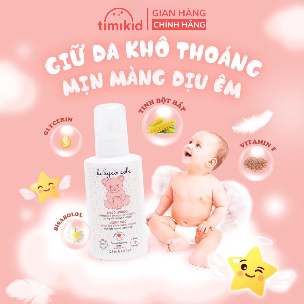Phấn Rôm Dạng Nước Chiết Xuất Tinh Chất Bột Bắp Babycoccole 0M+ An Toàn Cho Trẻ Sơ Sinh, Giữ Da Khô Thoáng 30/125ml