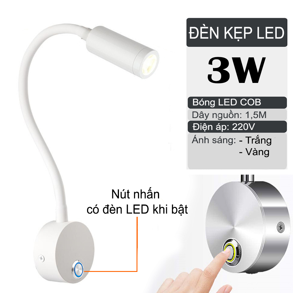 Đèn đọc sách gắn tường đầu giường Led 3W, Ánh sáng chiếu rọi điêm, Tích hợp đèn Ngủ, Đèn trang trí phòng Khách, Nhà hàng, Khách sạn - DW002