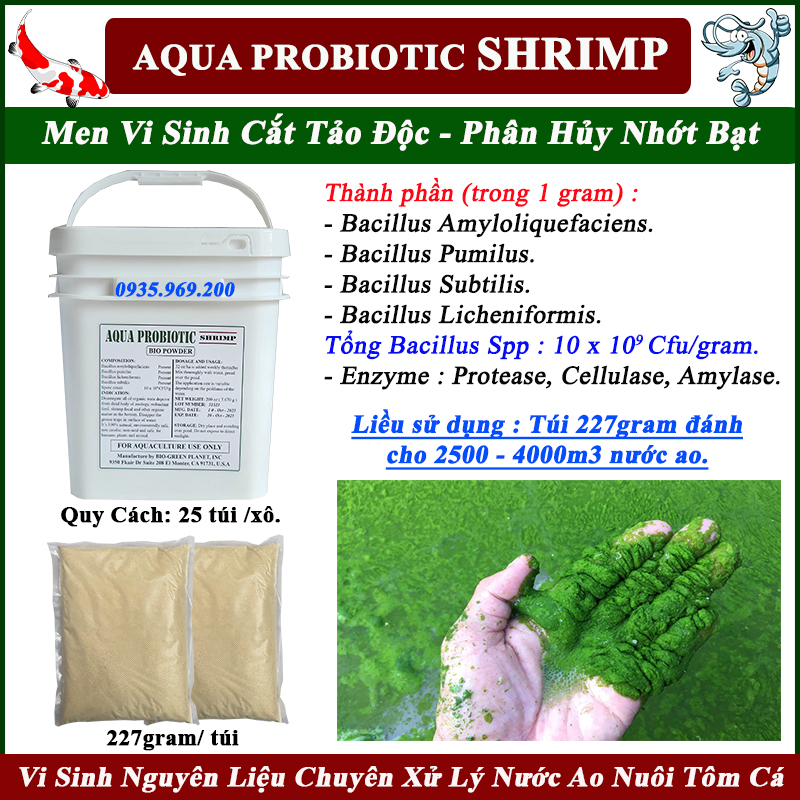 Combo 5 gói vi sinh túi tự tan Shrimp cắt tảo độc , phân hủy nhớt bạt, xử lý chất hữu cơ ao nuôi tôm cá
