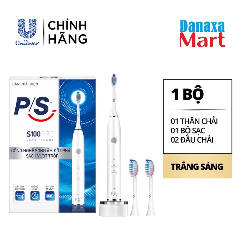 Bàn Chải Đánh Răng Điện PS S100 PRO, Sonic Expert Công Nghệ Sóng Âm, Chải Sạch Mảng Bám Tới 10X - Trắng Sáng