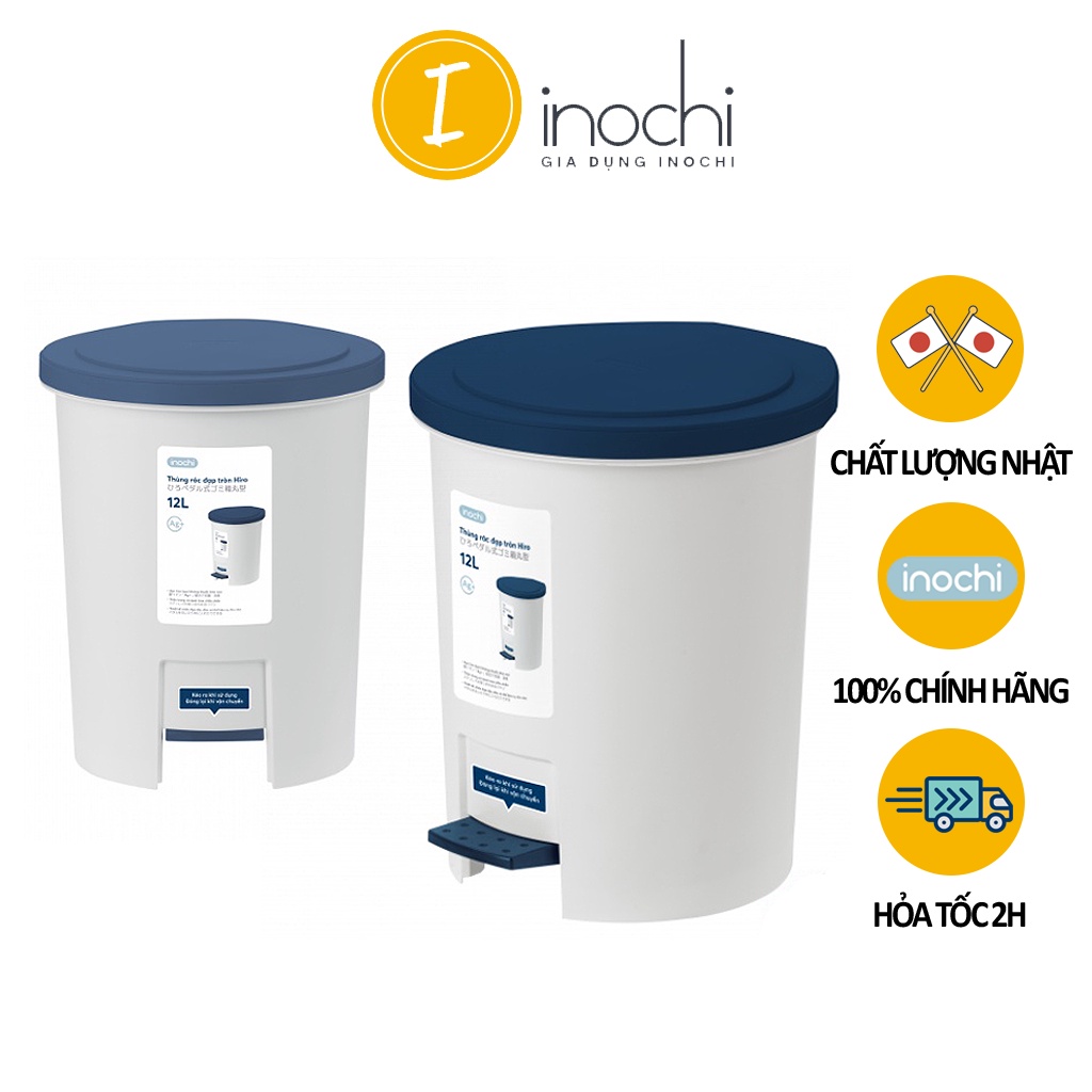 Thùng rác đạp nắp tròn Hiro 6-12L - thùng rác nhựa cao cấp cho gia đình văn phòng chính hãng Inochi