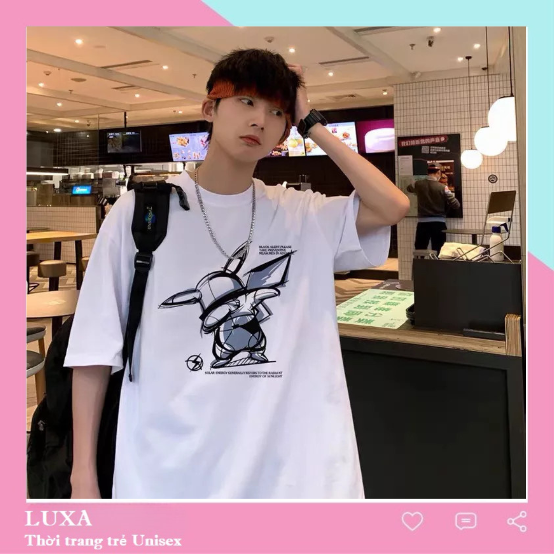 Áo thun unisex nam nữ form rộng PIKACHU, Áo unisex nữ form rộng tay lỡ phong cách ulzzang
