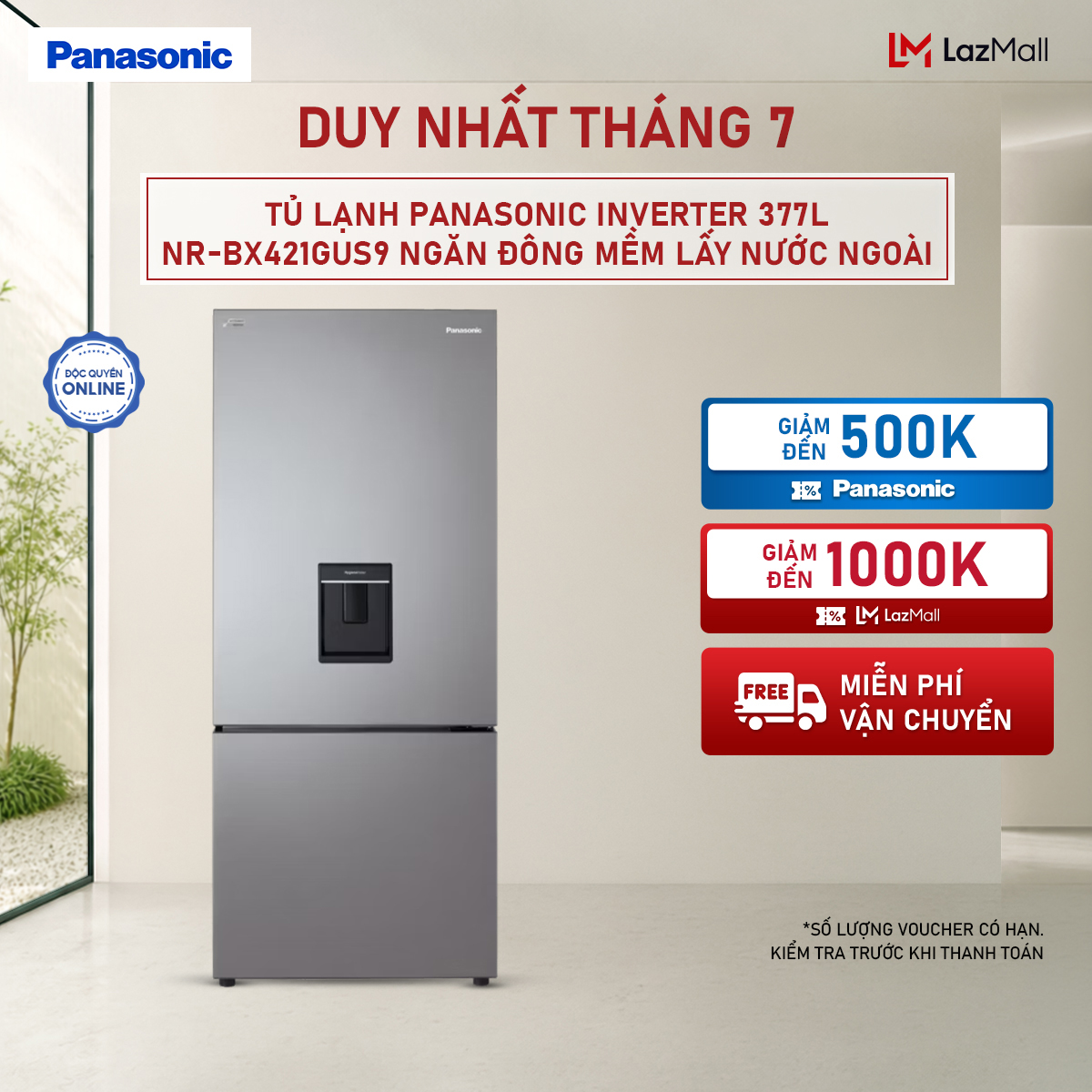 [ Chỉ giao miền Nam] Tủ lạnh Panasonic Inverter 377L NR-BX421GUS9 Ngăn đông mềm Lấy nước ngoài