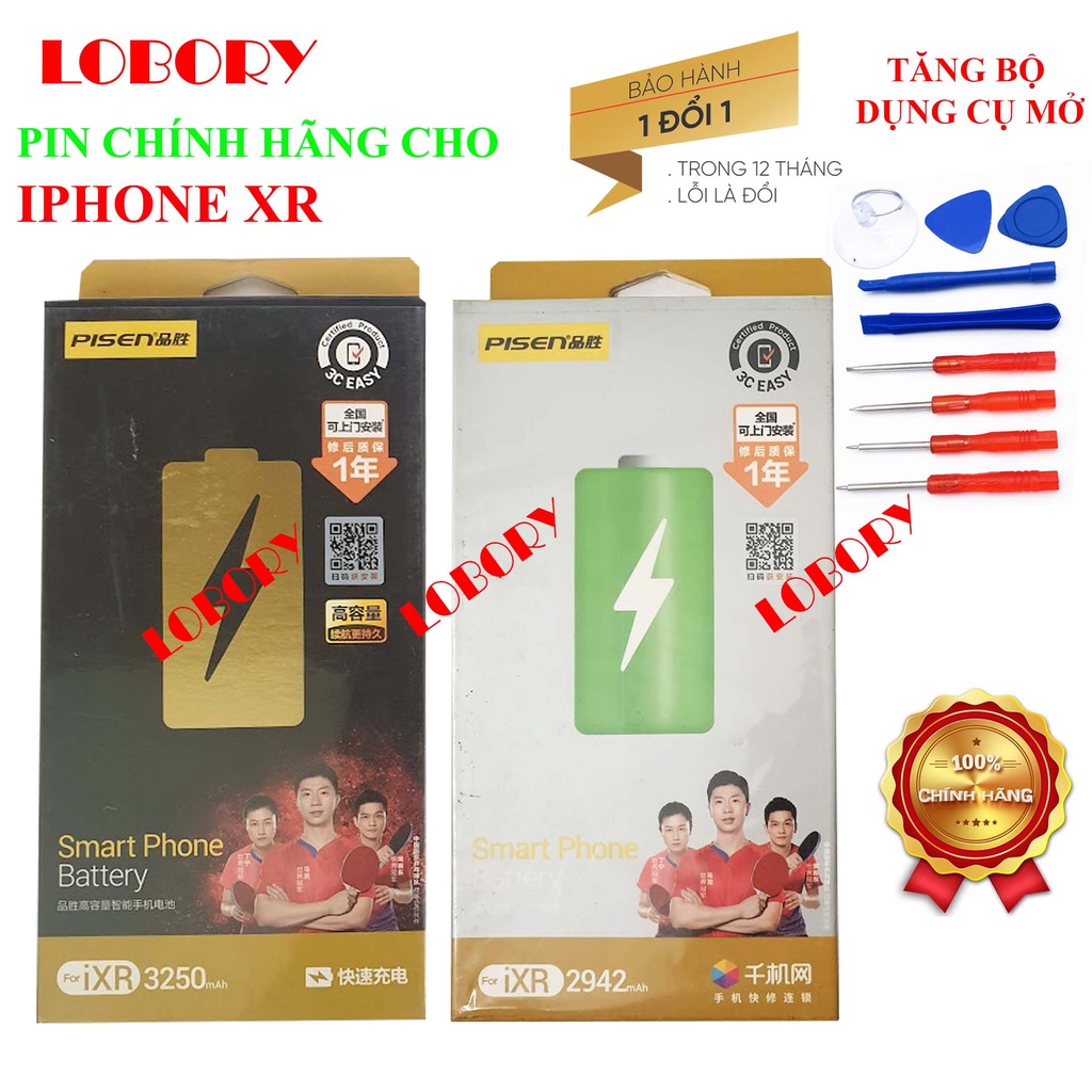 Pin cho IPHONE XR chính hãng Pisen - dung lượng chuẩn/ cao - tặng dụng cụ mở - bảo hành 12 tháng