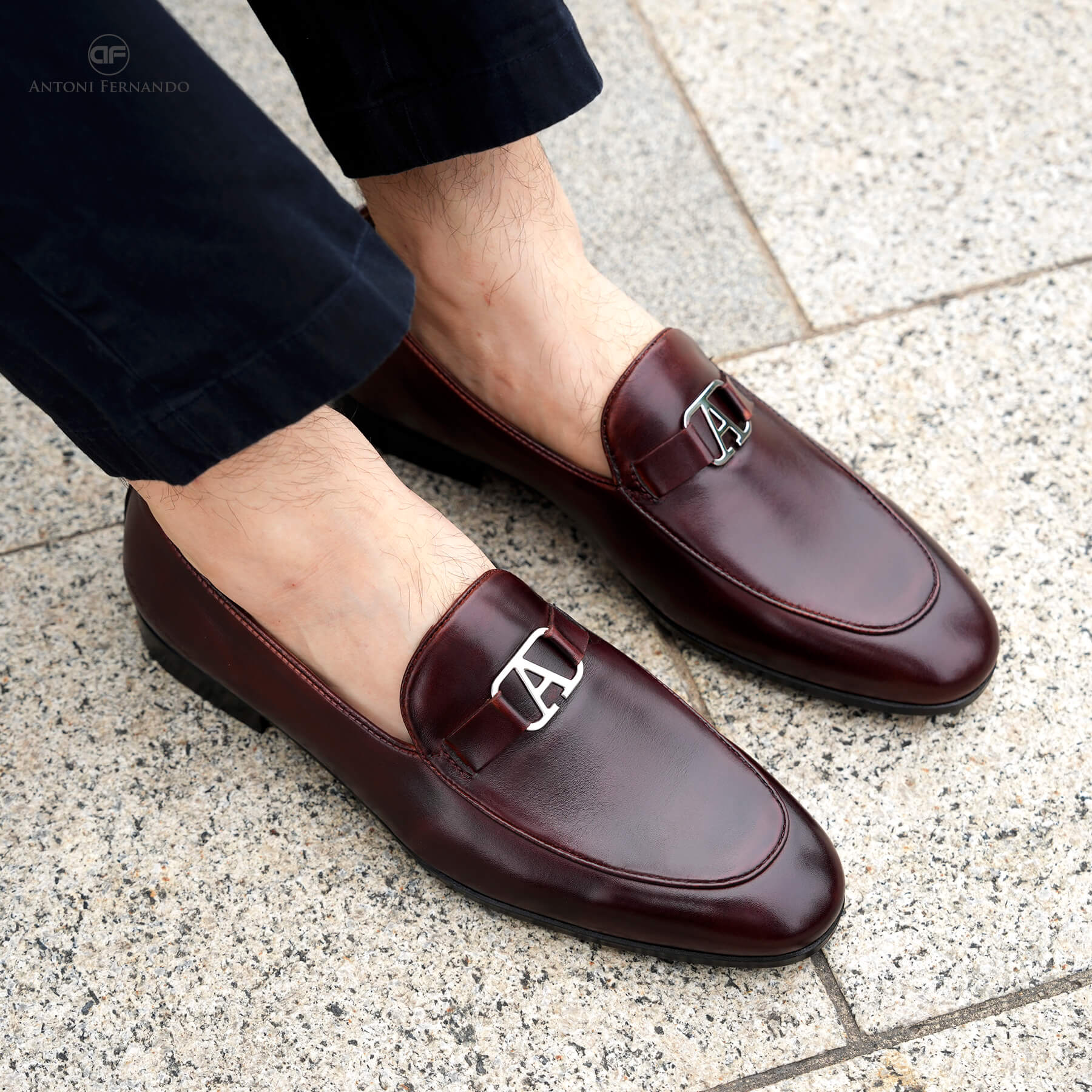 Giày loafer, giày tây nam đế da kiểu dáng trẻ trung sang trọng thương hiệu Antoni Fernando AF30917 - Màu Nâu