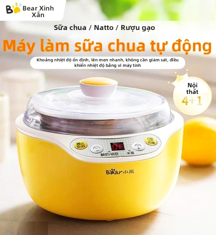 Máy Làm Sữa Chua Cơm Rượu Tự Động Bear Yogurt 1L 220V 20W Thông Minh Tiện Dụng Bổ Sung Lợi Khuẩn Cho Trẻ Em Người Lớn