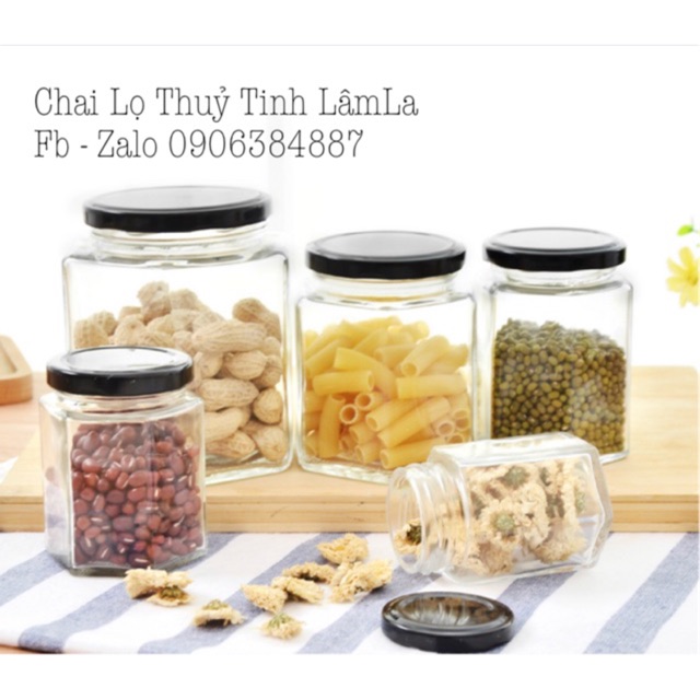 Hũ thuỷ tinh lục giác nắp thiếc 80ml - 180ml - 280ml