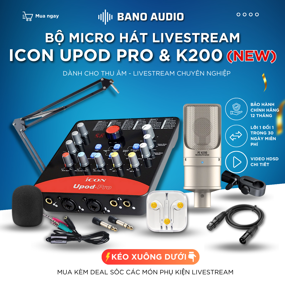 Mic thu âm micro livestream soundcard icon upod pro & mic takstar pc k200 bh 1 năm thu âm điện thoại máy tính