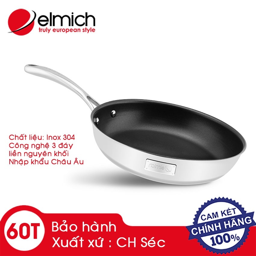 CHẢO INOX CHỐNG DÍNH CAO CẤP 2 LỚP ĐÁY LIỀN ELMICH TRI-MAX SIZE 20-24-26-28CM