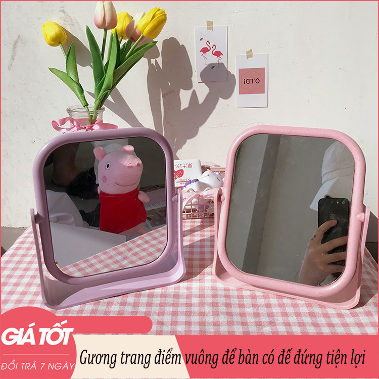 GƯƠNG TRANG ĐIỂM ĐỂ BÀN CÔNG CHÚA KIỂU VUÔNG DỄ THƯƠNG 18x21cm - Gương để bàn, Gương soi, Gương gấp để bàn, gương mini, Gương để bàn, gương cu te, gương trang điểm dễ thương