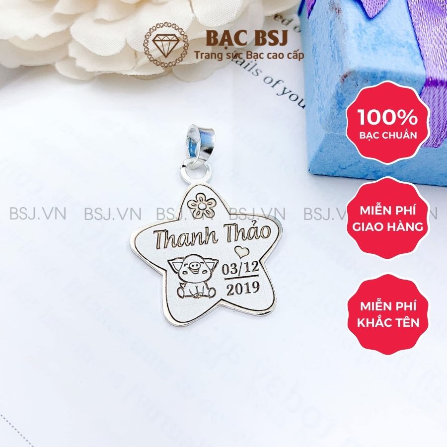 Mặt dây chuyền bạc bé gái khắc tên theo yêu cầu phù hợp với mọi lứa tuổi. Bạc BSJ