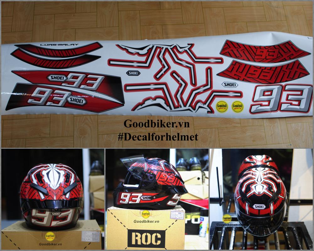 Tem Shoei nhện 93 đỏ dán mũ fullface