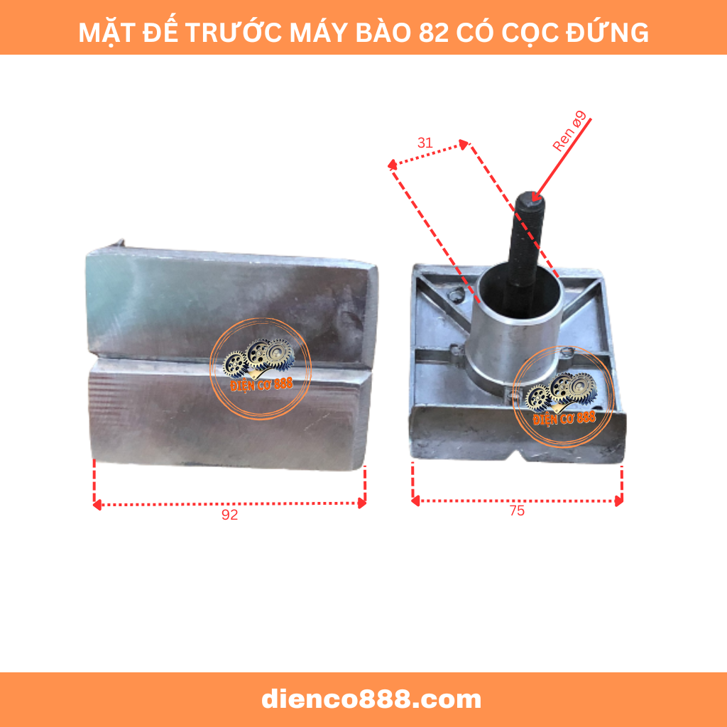 (Front Base) Mặt đế trước máy bào gỗ 82mm có cọc thép ren 9mm