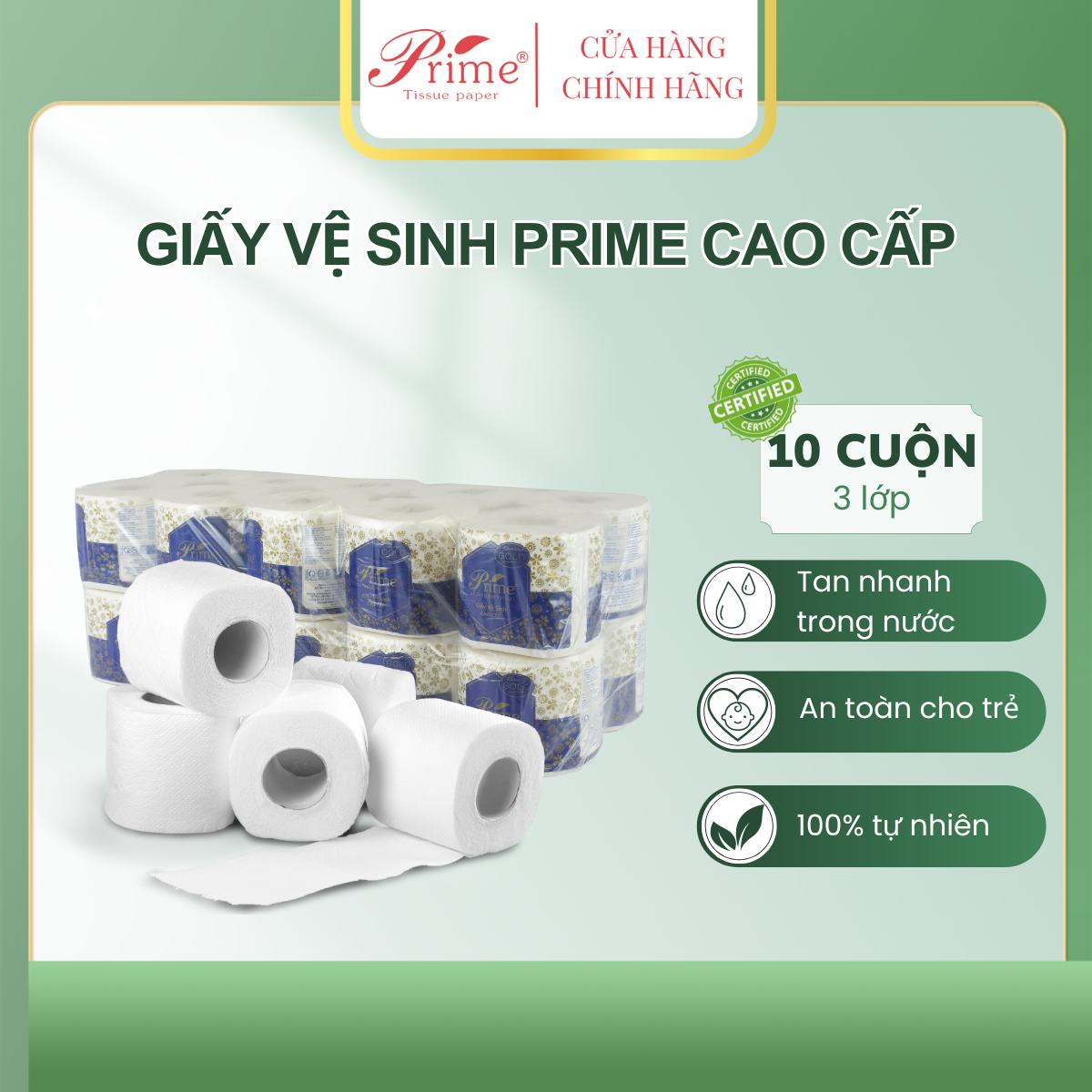 COMBO 2 GIẤY VỆ SINH CAO CẤP PRIME SPECIAL 10 CUỘN 3 LỚP (1,6kg)100% BỘT GIẤY NGUYÊN CHẤT || TOILET PAPER