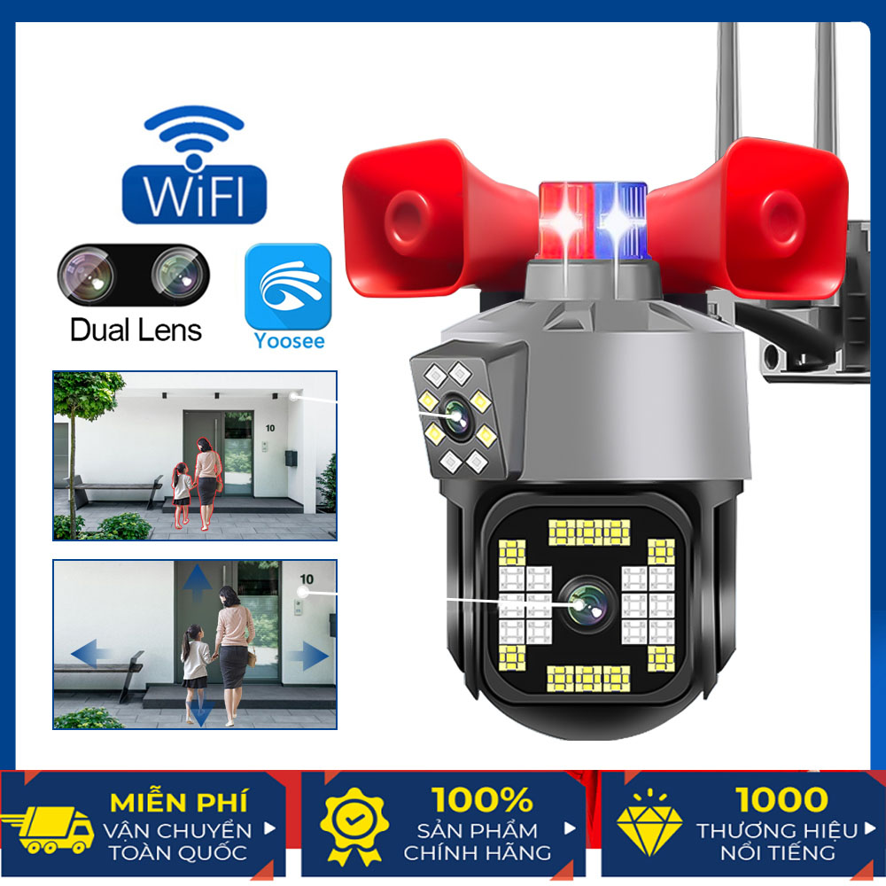 Camera IP Wifi Yoosee Ống Kính Kép 4K Xem 2 Màn Hình Full HD 1080P Cùng Lúc Ngoài Trời Chống Nước IP66 Còi Hú Báo Động Chống Trộm Xoay 360 Độ Hỗ Trợ Đàm Thoại 2 Chiều Cảm Biến Hồng Ngoại Ban Đêm