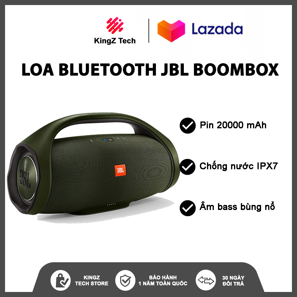 Loa Bluetooth JBL Boombox (100W) - Hàng chính hãng - Âm Thanh Siêu Bass Cực Mạnh - Chống Nước IPX7  - Loa Nghe Nhạc Treble Rời - Pin Sử Dụng 20h - Tương Thích Điện Thoại, Máy Tính, LapTop - Bảo Hành Chính Hãng 12 Tháng Toàn Quốc