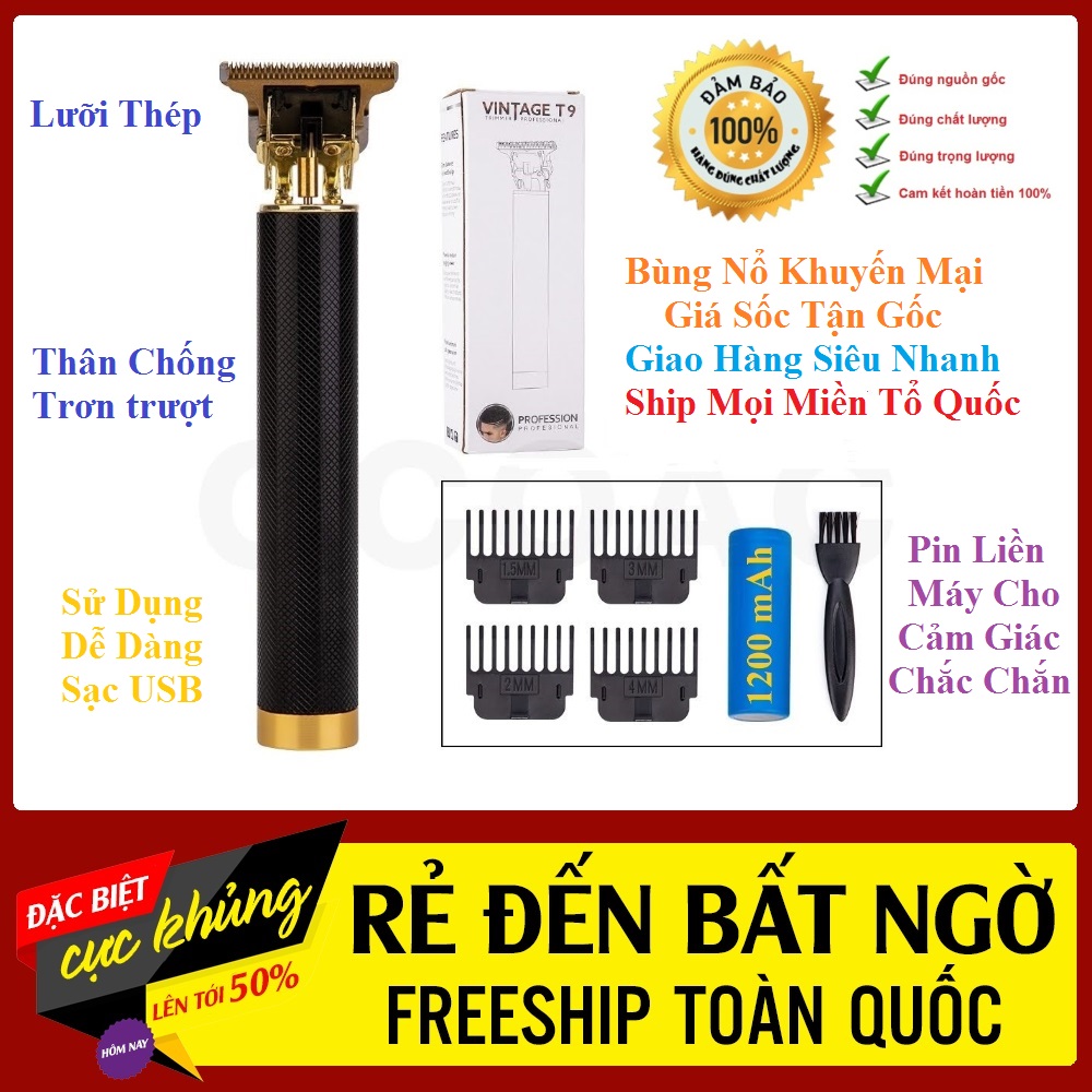 Tông Đơ Tạo Vền Vẽ Tóc Nghệ Thuật VINTAGE T9 Dùng Salon và Gia Đình Chính Hãng Cao Cấp Công Suất Mạnh Mẽ Pin Trâu 1200 mAh [ Cam Kết Chất Lượng Video Ảnh Thật ]