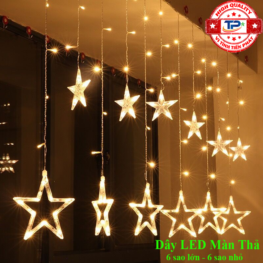 Dây đèn Led thả Màn thả Mành hình 10 / 12 Ngôi Sao nhấp nháy dùng trang trí Sân Vườn, Gia Đình, Quán, Noel, ... Chúc Mừng Năm Mới quà Tết 2024