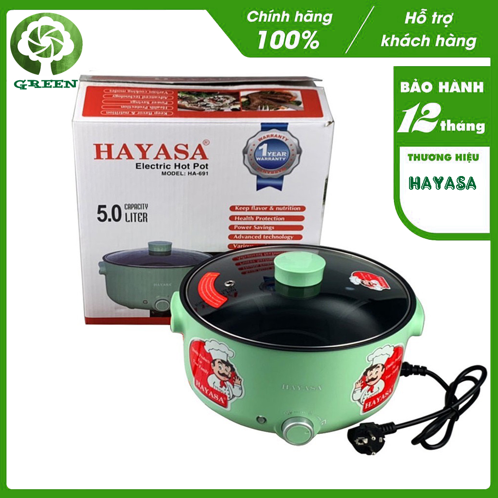 Nồi lẩu điện 5l hayasa ha-691 đa năng chống dính công suất 1300w nấu lẩu,nấu mì,chiên,xào,nấu thức ăn-hàng chính hãng