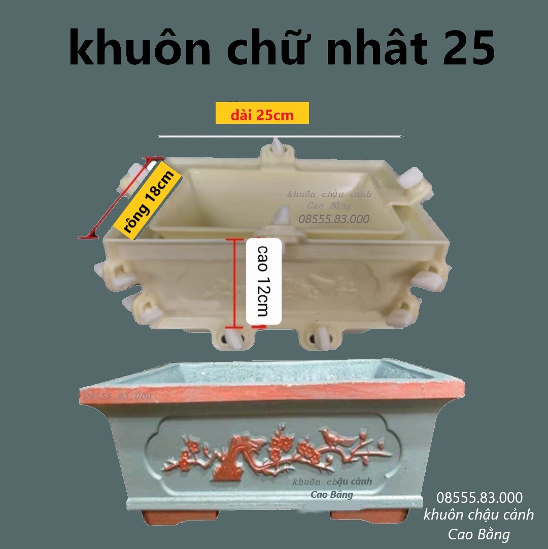 Khuôn đúc chậu cảnh  chữ nhật 25 [khuôn chậu Bonsai mini]