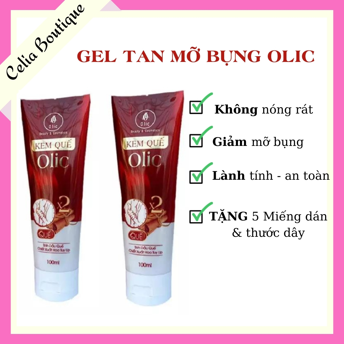( Tặng 5 Miếng Dán Tan Mỡ ) Combo 2 Tuyp Kem Tan Mỡ - Gel Tan Mỡ Bụng Olic Đùi Lấy Lại Vóc Dáng Thon Gọn OLIC