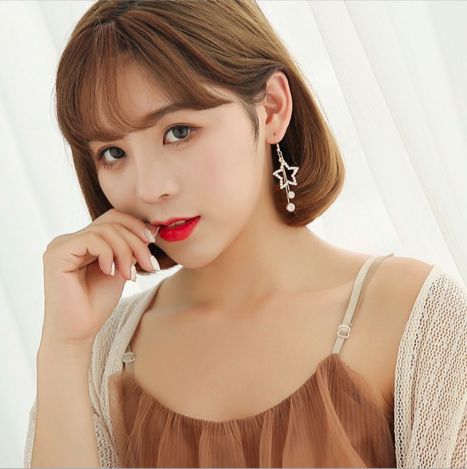 [HCM]Bông tai nữ dáng dài bạc 925 ngôi sao đính đá cao cấp kèm video