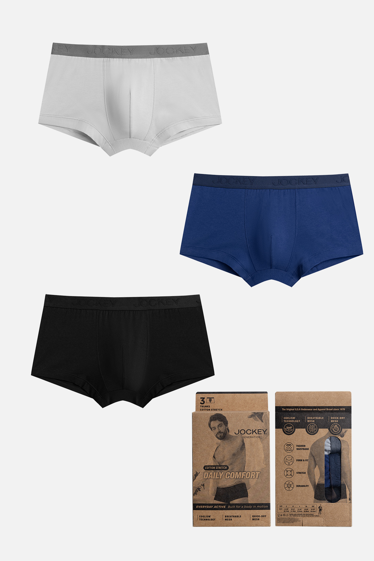 Combo 03 quần lót nam thun cotton jockey j1247 - dáng trunk co giãn thoải mái