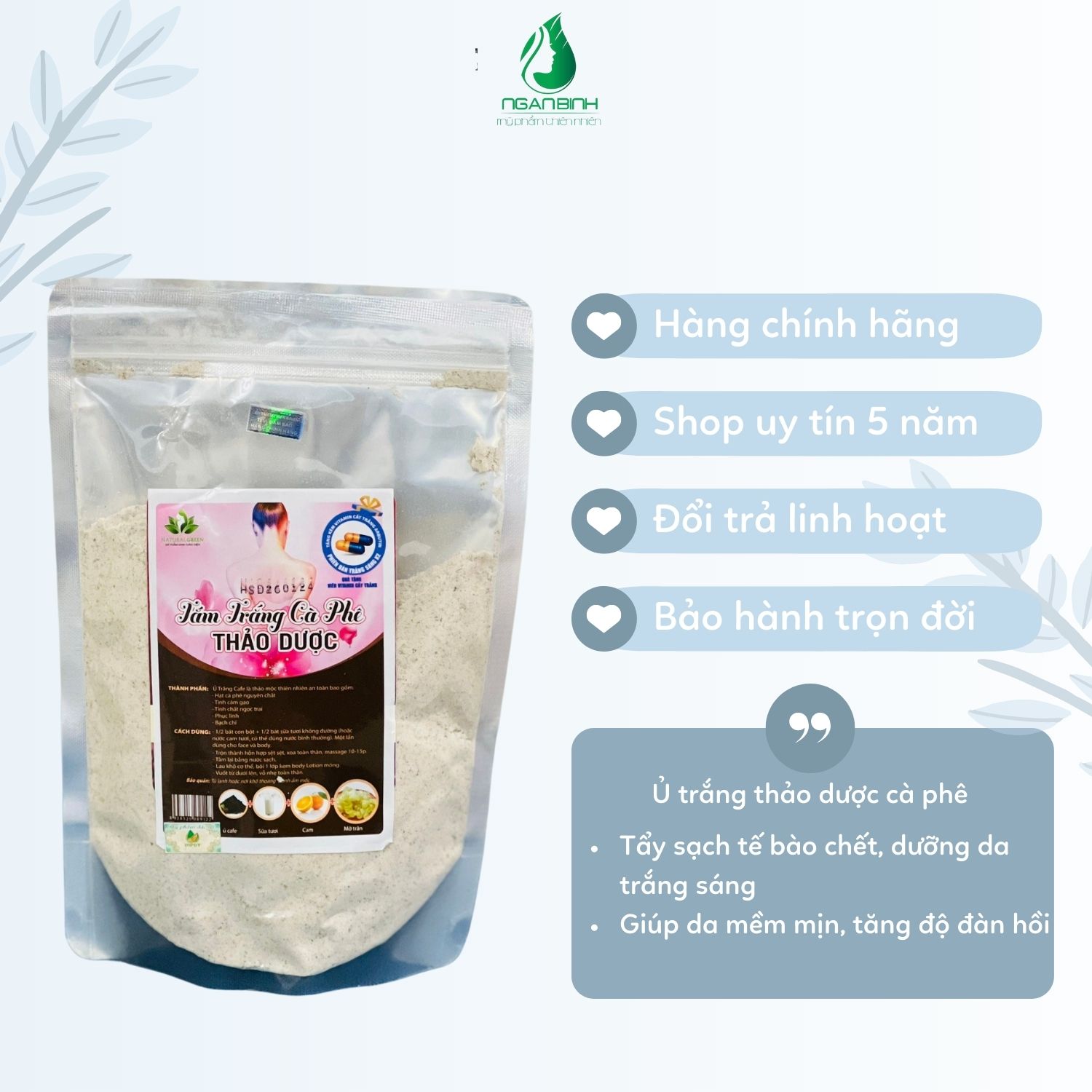 Tắm trắng cafe thảo dược tắm trắng tại nhà an toàn, làn da mịn màng, trắng sáng 1 KG