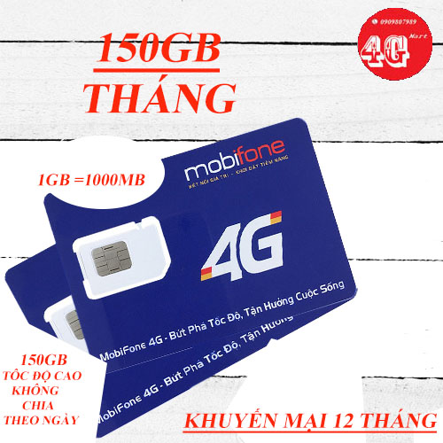 Sim 4g mobifone có 150gb/tháng tốc độ cao mdt150a
