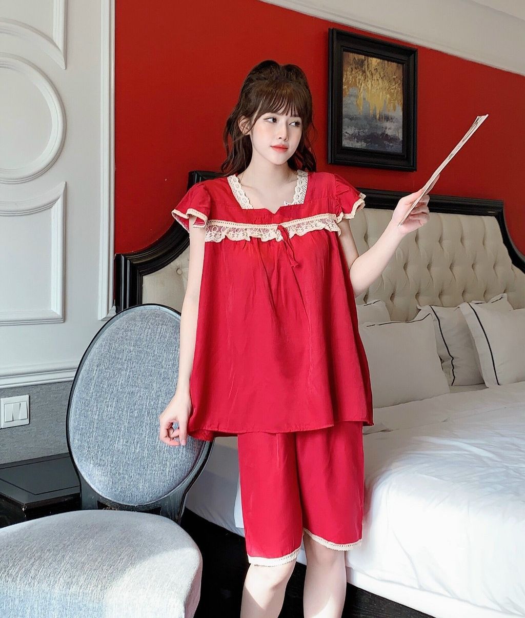 Bộ bầu mặc trước và sau sinh đũi xốp pha ren