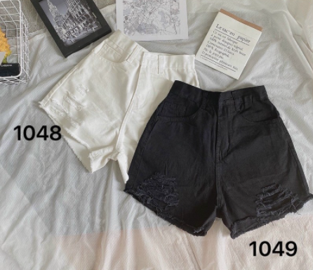Short jeans rách đen trắng bigsize ms 1048