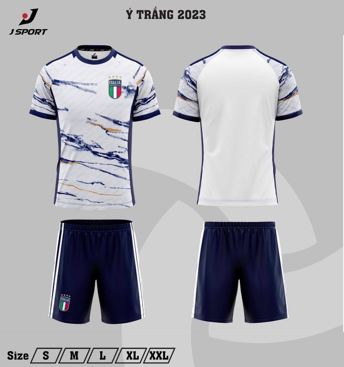 [HCM]Bộ quần áo bóng đá tuyển Ý trắng xám sân khách JP2023
