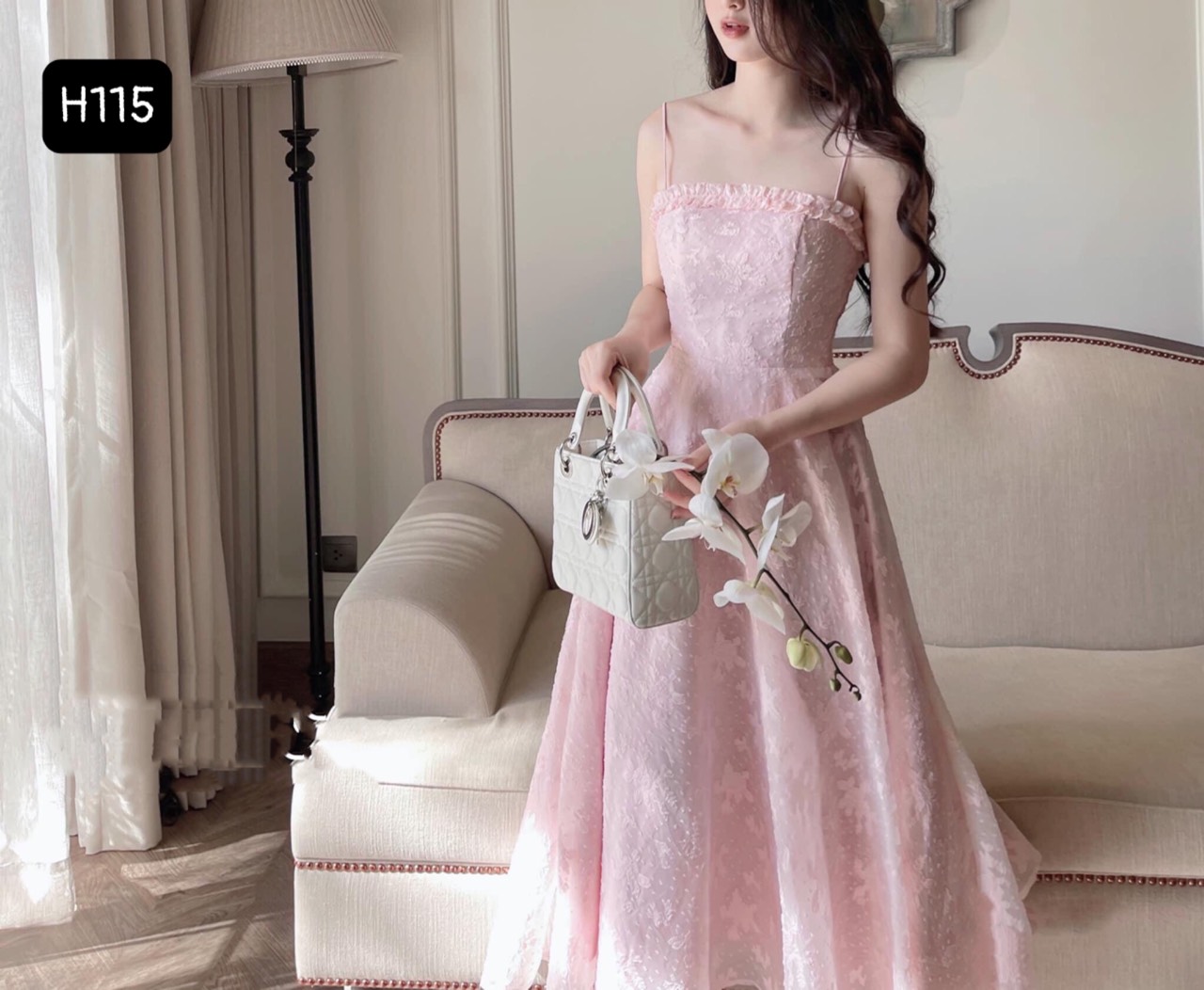 Đầm voan hoa 2 dây emina dress - d0699