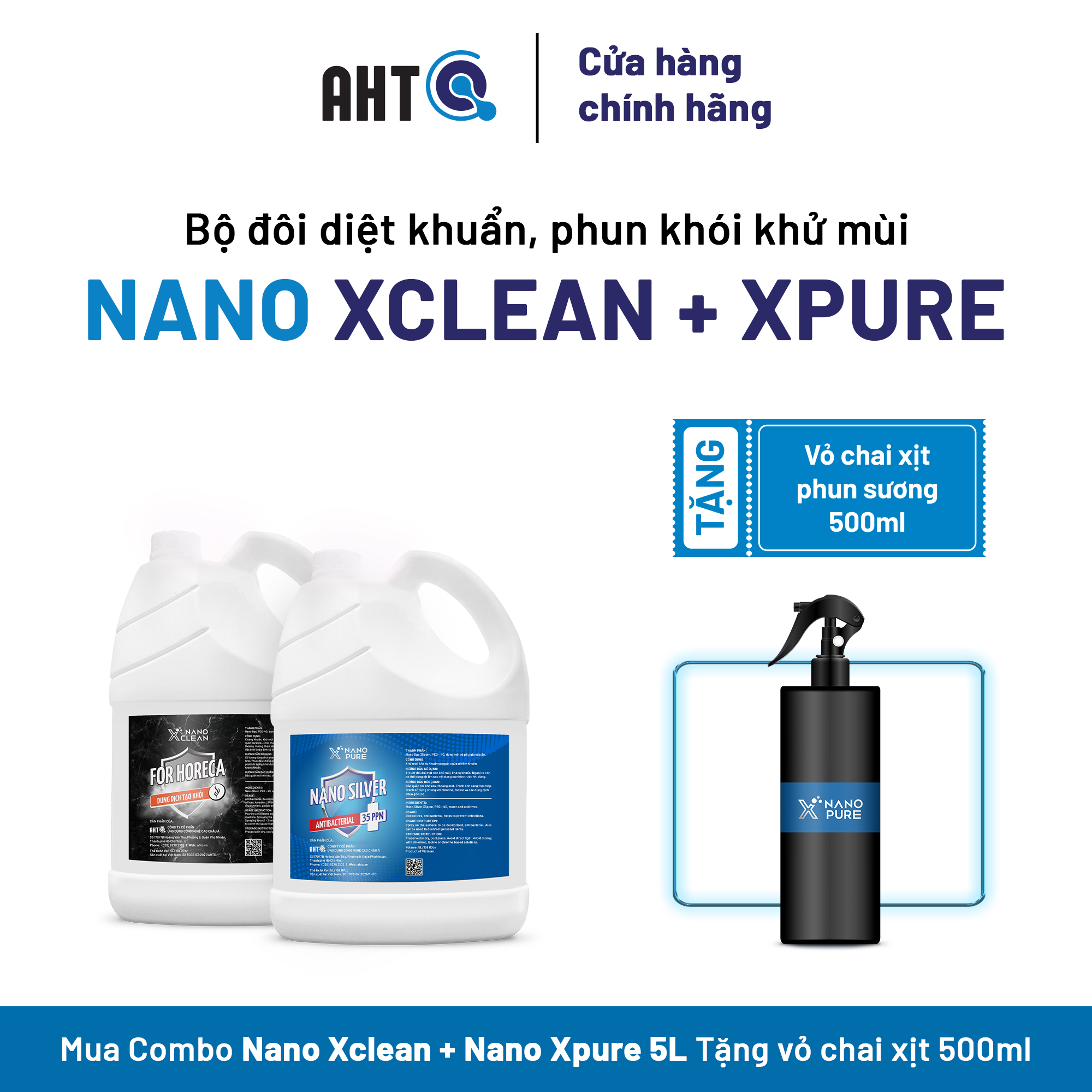 Combo 5l/4l dung dịch phun khói tạo khói nano bạc nano xlcean +nano bạc khử khuẩn nano xpure-khử mùi,khử khuẩn,kháng khuẩn-aht corp