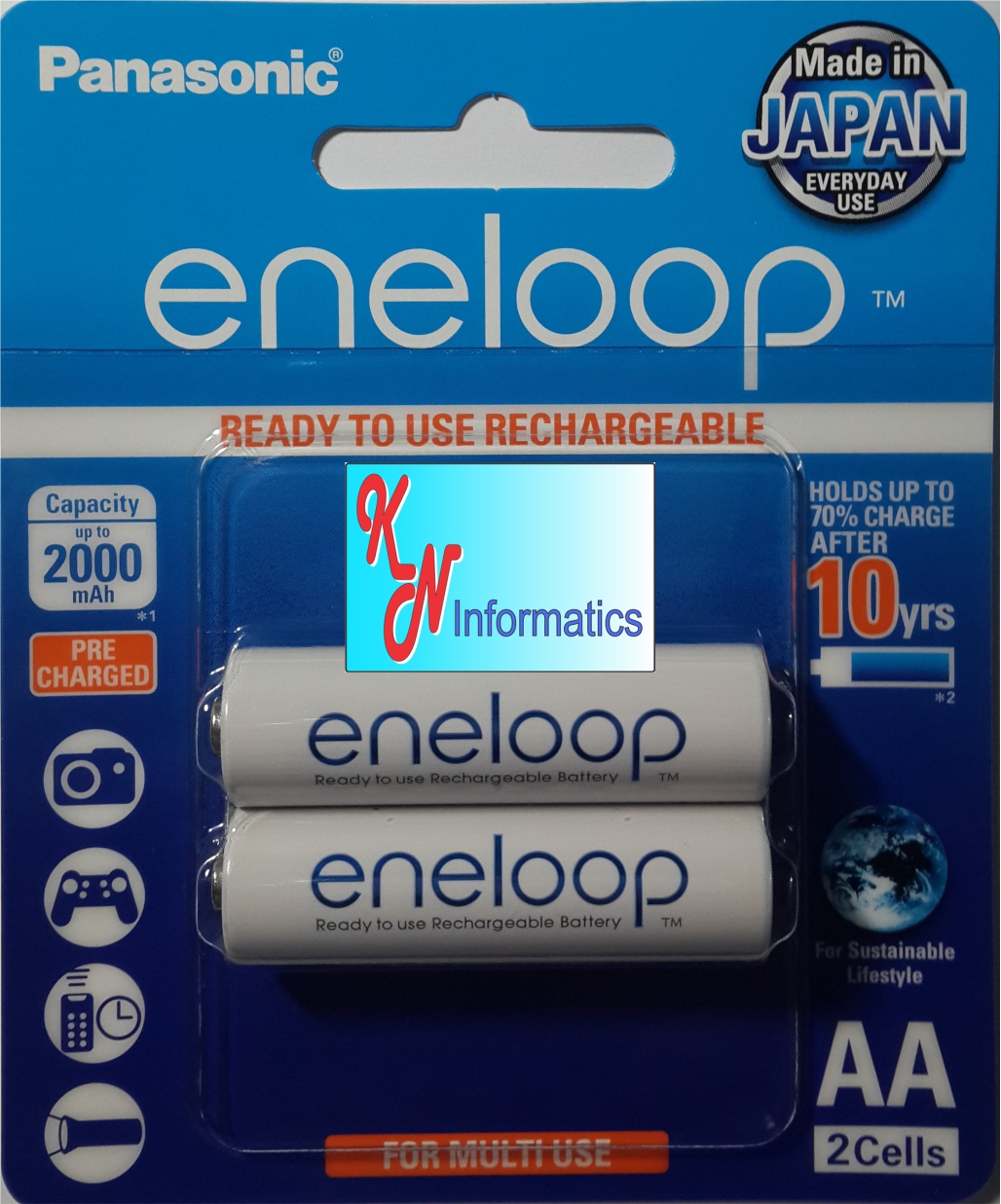 Pin sạc Eneloop Size: AA. Max: 2000 mAh. Panasonic BK-3MCCE/2BT - 1 vỉ (2 viên) - Hàng chính hãng - Made in Japan.