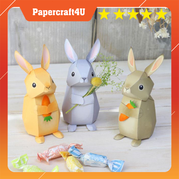 Mô hình giấy 3D động vật dể thương - Thỏ 3 màu cute