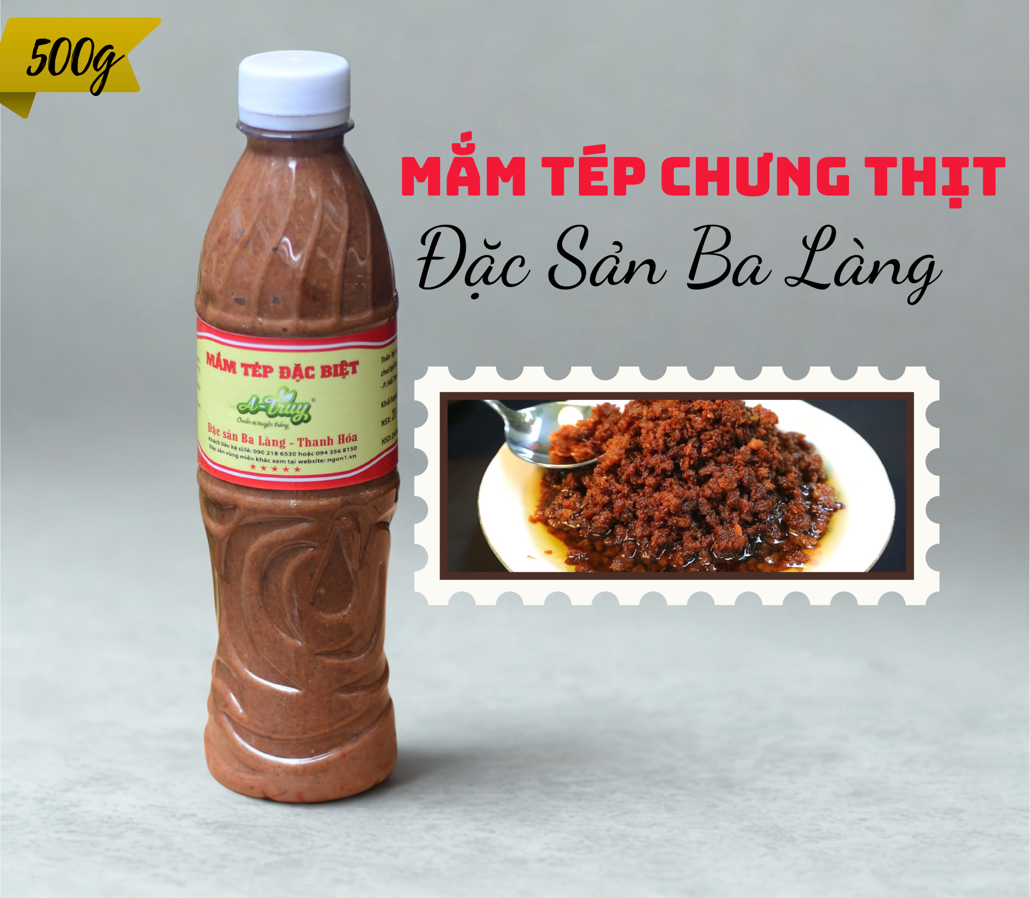 Shrimp Sauce Stewed with Meat, a Specialty of Ba Lang Thanh Hoa | Special Type Delicious with Traditional Flavor | 500g Bottle Convenient for Families and Restaurants | Term: 24 Months | Eat with Boiled Meat, Rolls, and Hot Rice