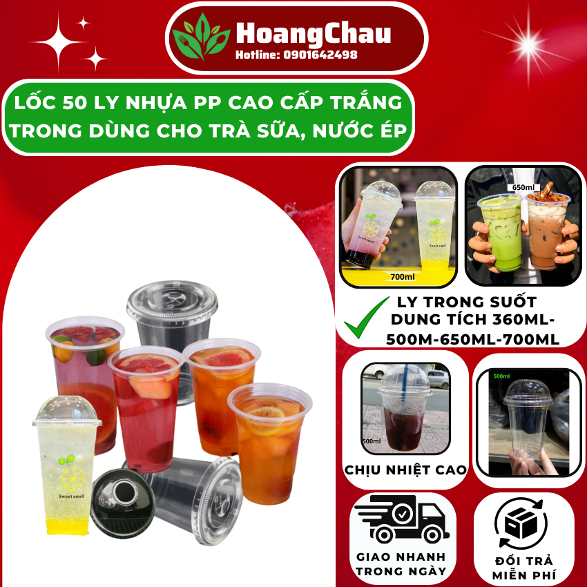 50 ly đáy bầu đựng trà sữa, sinh tố, nhựa pp cao cấp 360ml, 500ml, 700ml -hoangchau_store